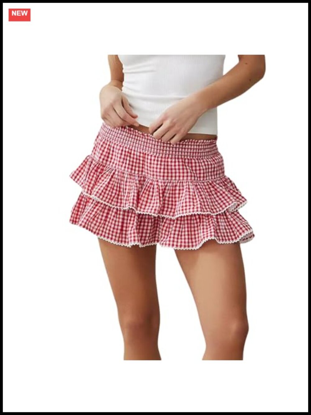 Plaid Ruffle Mini Skirt Y2K Gingham Pleated Layered A-Line Lace Trim